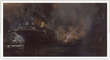 ‘Titanic fitting-out in Belfast 1912’, watercolour by Charles Dixon (1872-1934).