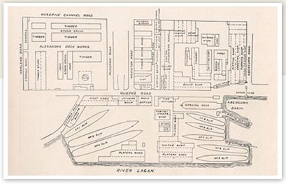 1911 plan of Harland & Wolff's shipyard at Queen's Island, Belfast.