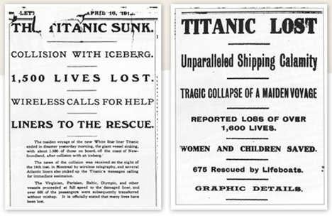 Titanic disaster reports in the Belfast News-Letter and Belfast Evening Telegraph, 16 April 1912.